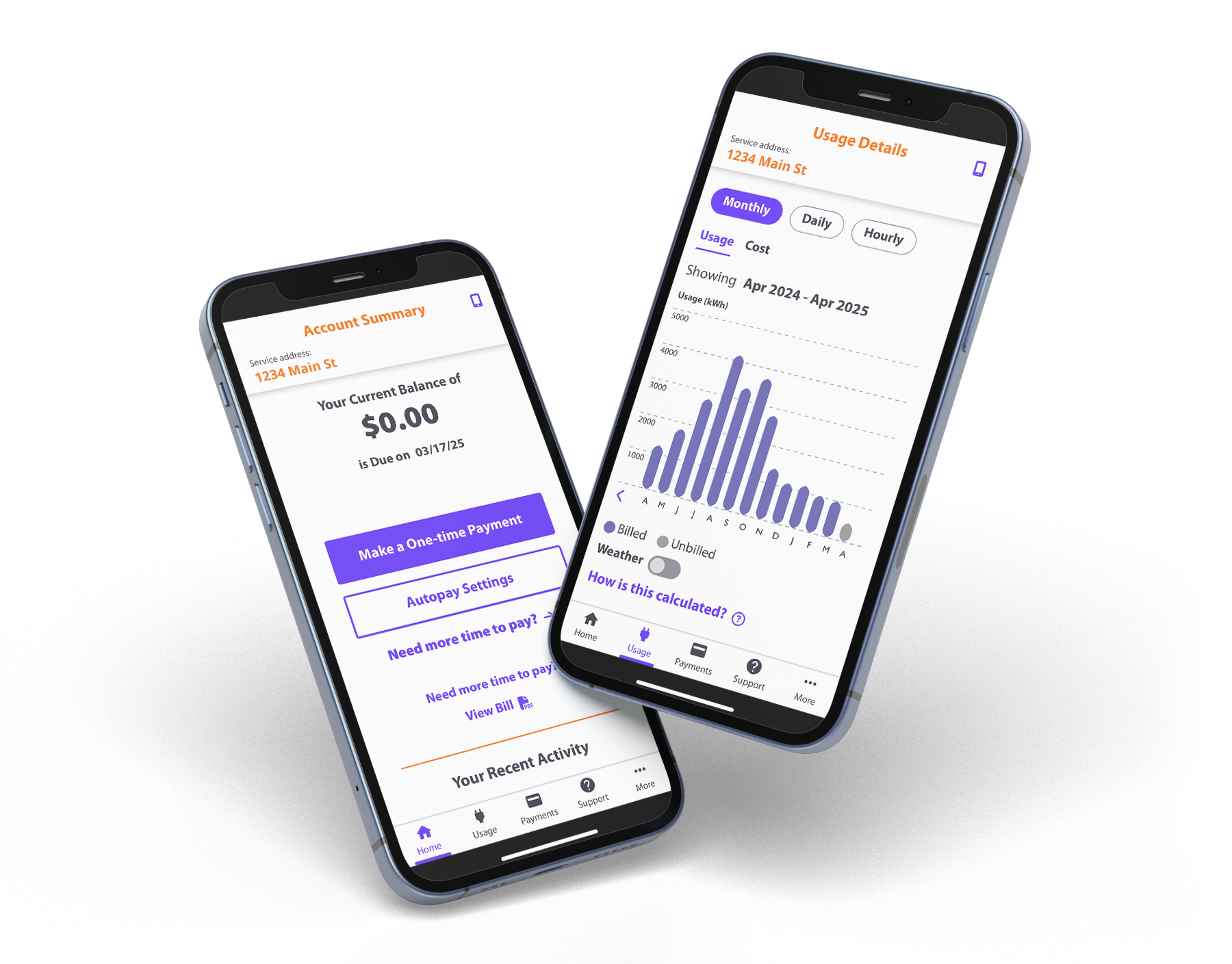 Ambit Energy mobile app showing account summary and usage details